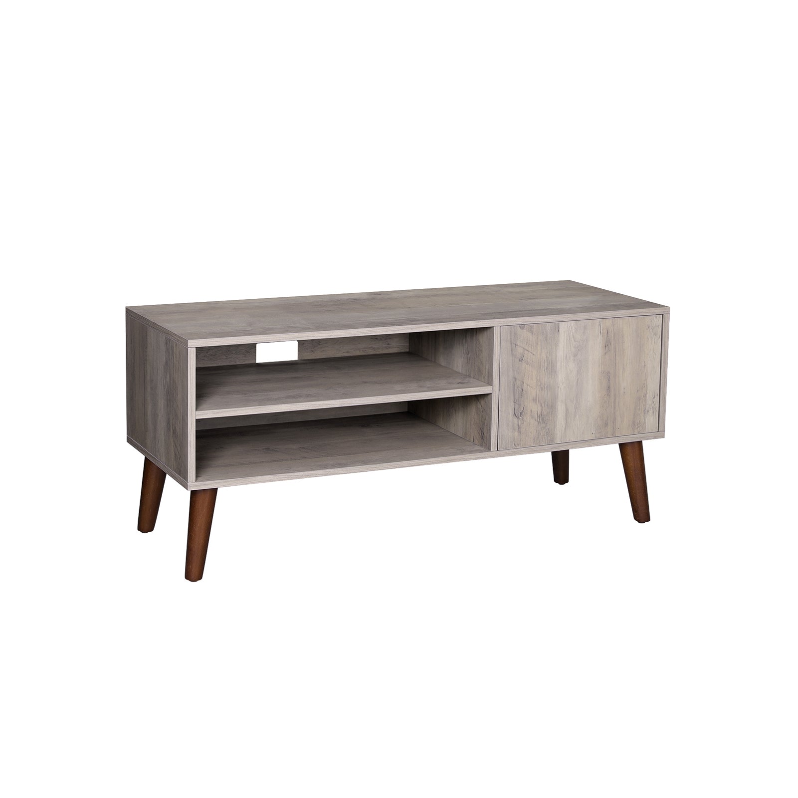 TV Stand – Wood – Gray – Mid-Century Modern Design with Cabinet for TVs up to 43 Inches
