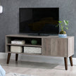 TV Stand – Wood – Gray – Mid-Century Modern Design with Cabinet for TVs up to 43 Inches