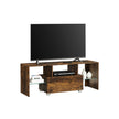 TV Stand – Wood and Glass – Rustic Brown – Features Drawer and Glass Storage Shelves for TVs up to 55 Inches