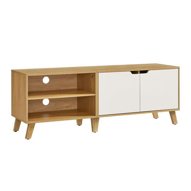 TV Cabinet – Wood – Straw Yellow and Cream White – Adjustable Shelves, for TVs up to 60 Inches