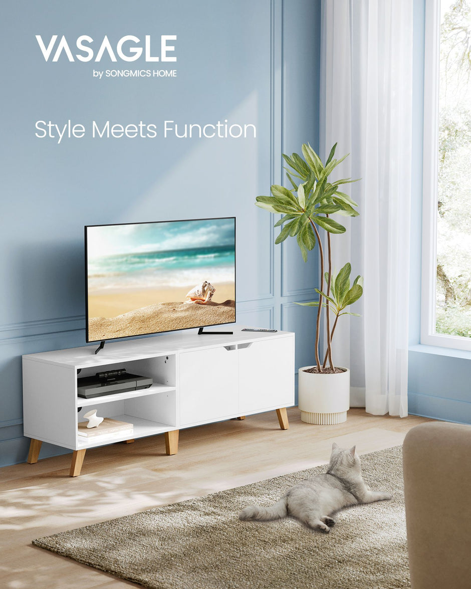 TV Stand – Wood – Rustic Brown – Adjustable Shelves, 2 Doors