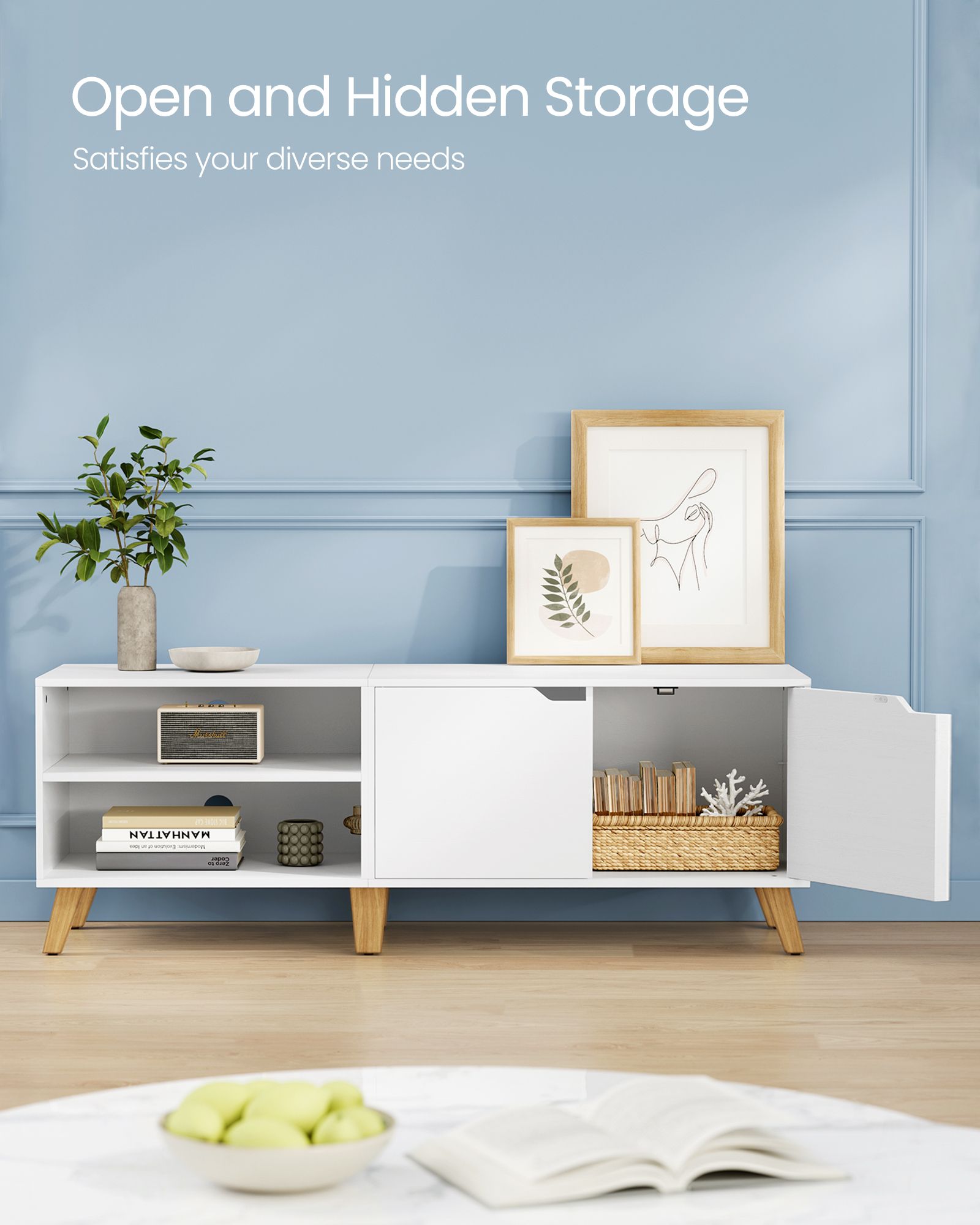 TV Stand – Wood – Rustic Brown – Adjustable Shelves, 2 Doors