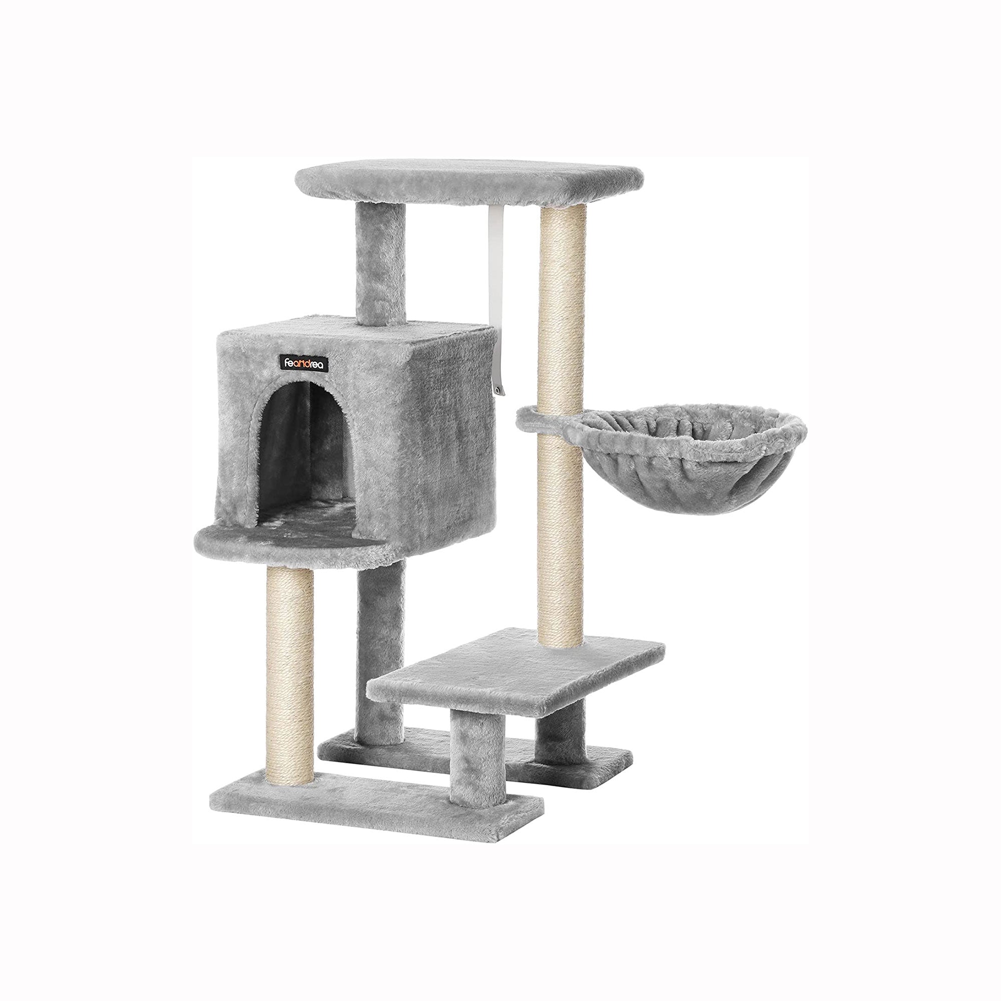 Cat Tree – Plywood – Light Grey – Features Scratching Post and Hammock