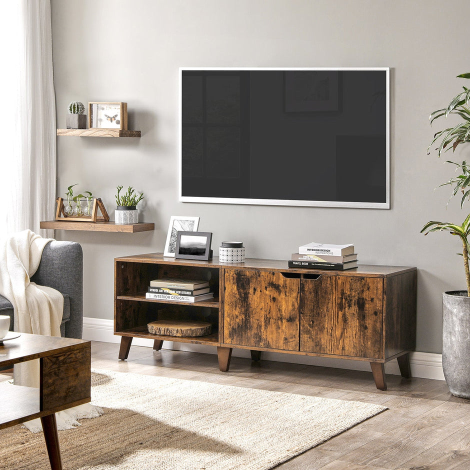 TV Cabinet – Engineered Wood – Rustic Brown – Suitable for TVs up to 60 Inches with Adjustable Shelves