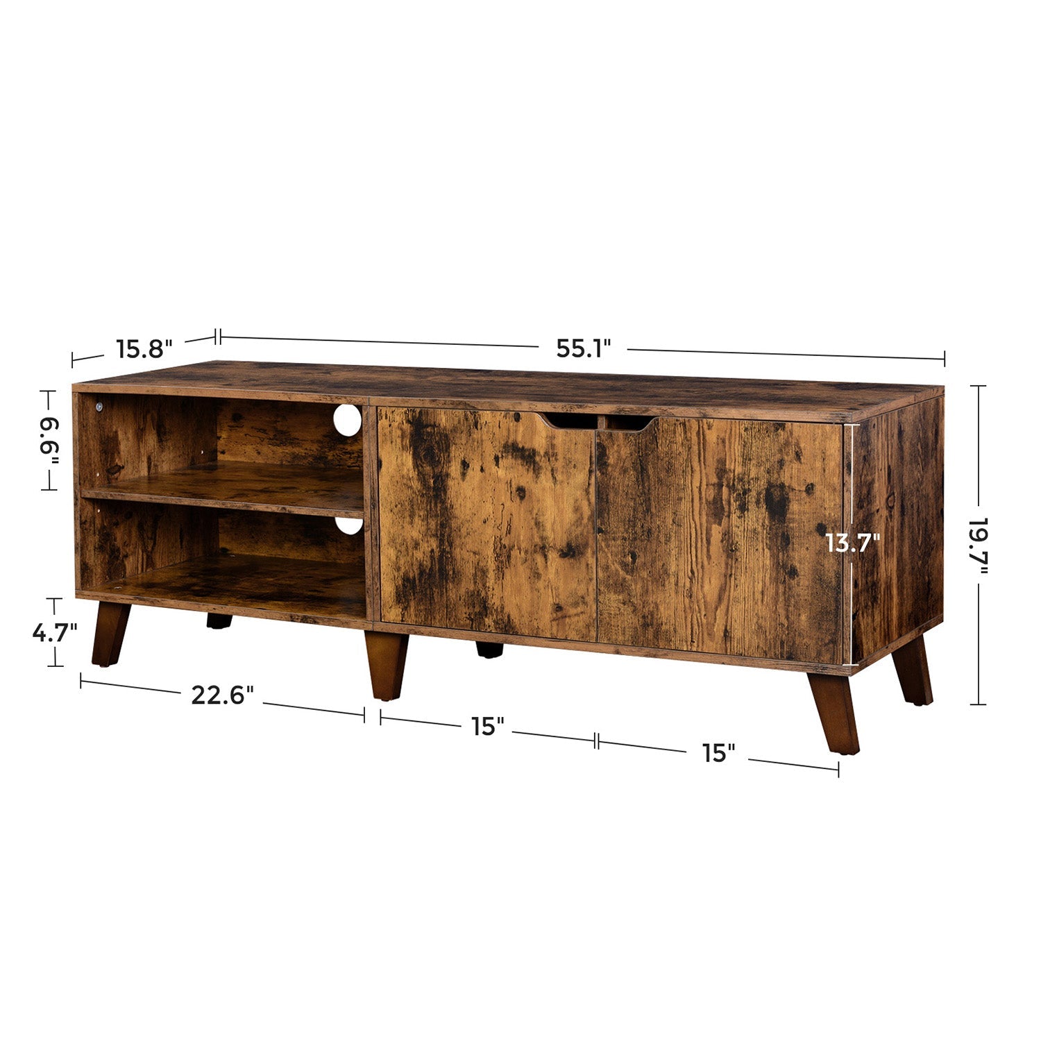 TV Cabinet – Engineered Wood – Rustic Brown – Suitable for TVs up to 60 Inches with Adjustable Shelves
