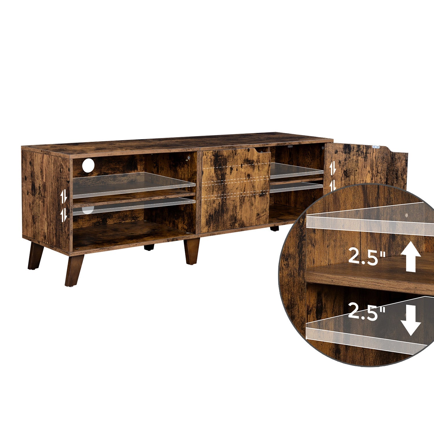 TV Cabinet – Engineered Wood – Rustic Brown – Suitable for TVs up to 60 Inches with Adjustable Shelves