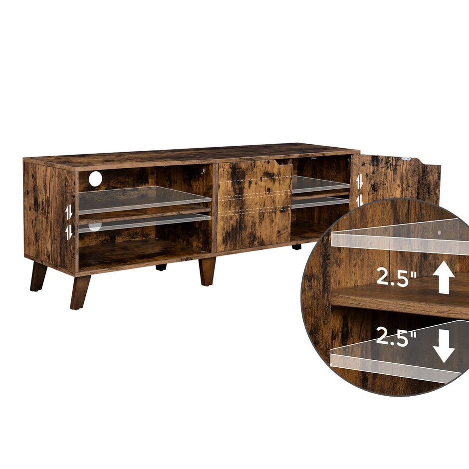 TV Cabinet – Engineered Wood – Rustic Brown – Suitable for TVs up to 60 Inches with Adjustable Shelves