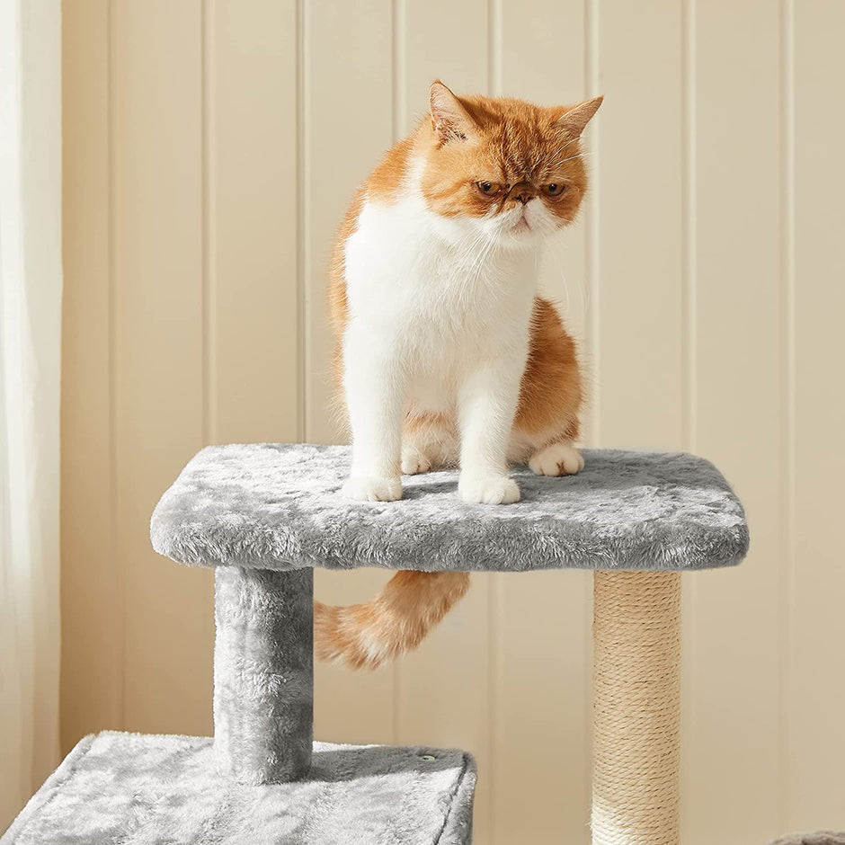 Cat Tree – Plywood – Light Grey – Features Scratching Post and Hammock