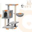 Cat Tree – Plywood – Light Grey – Features Scratching Post and Hammock