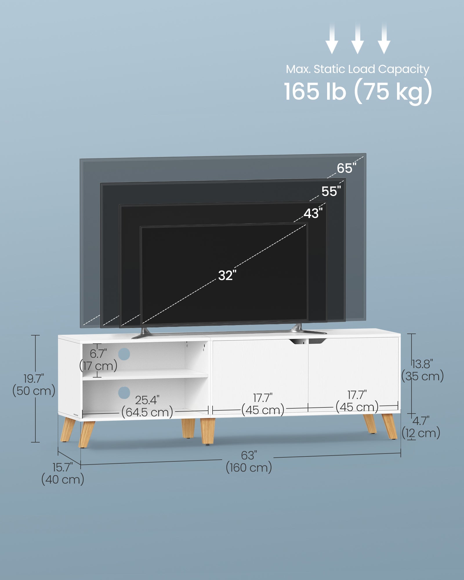 TV Cabinet – Engineered Wood – Rustic Brown – Adjustable Shelves, Suitable for TVs up to 65 Inches