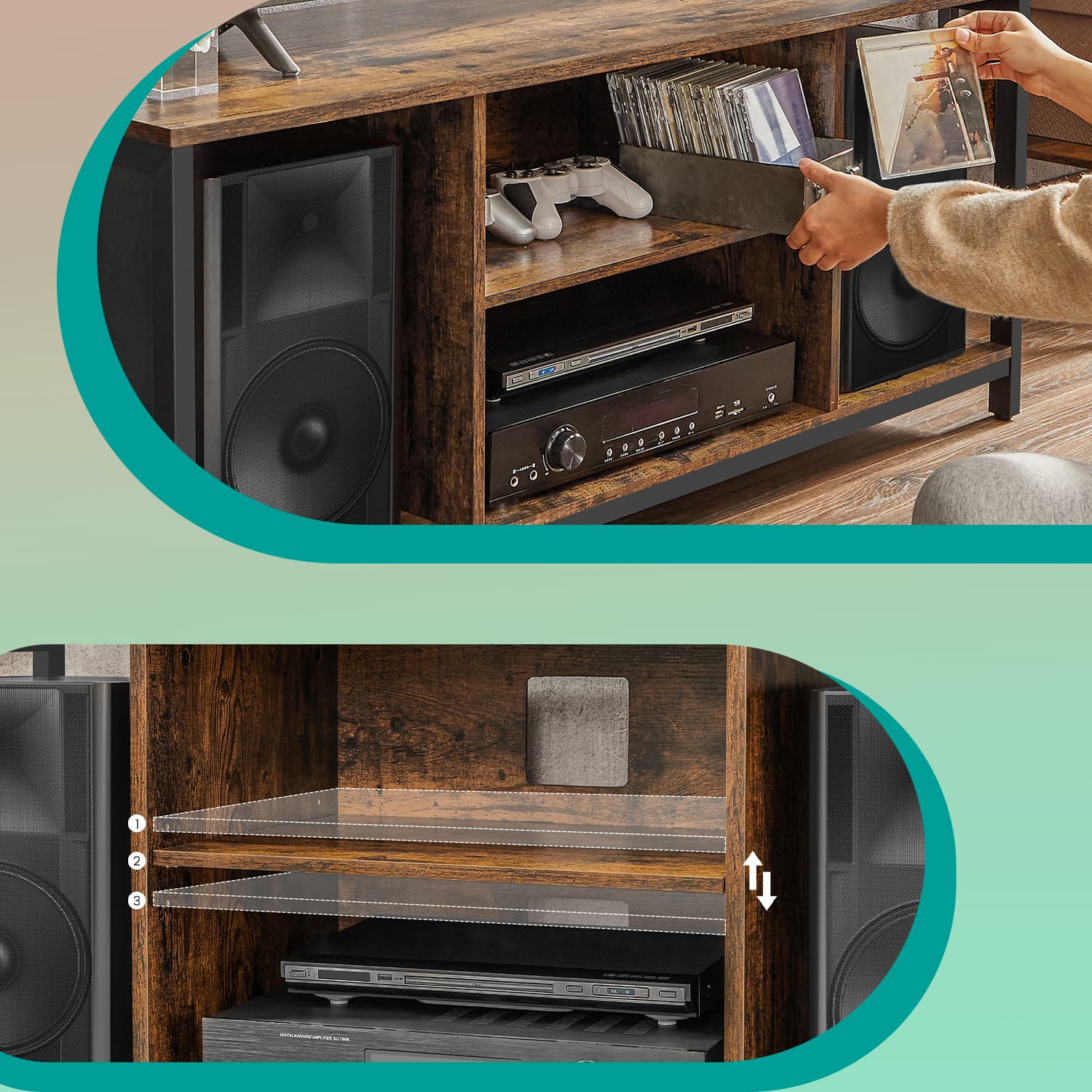 TV Stand – Engineered Wood – Rustic Brown – Open Shelves Design for Living Room