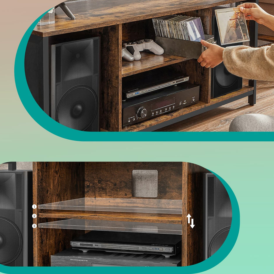 TV Stand – Engineered Wood – Rustic Brown – Open Shelves Design for Living Room