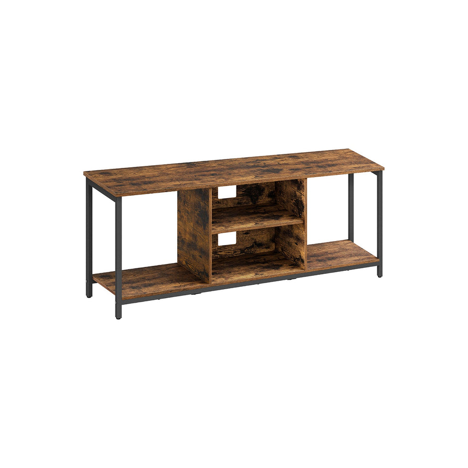 TV Stand – Engineered Wood – Rustic Brown and Ink Black – Open Shelves for TVs up to 65 Inches