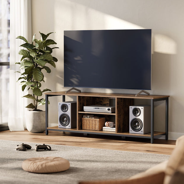 TV Stand – Engineered Wood – Rustic Brown and Ink Black – Open Shelves for TVs up to 65 Inches