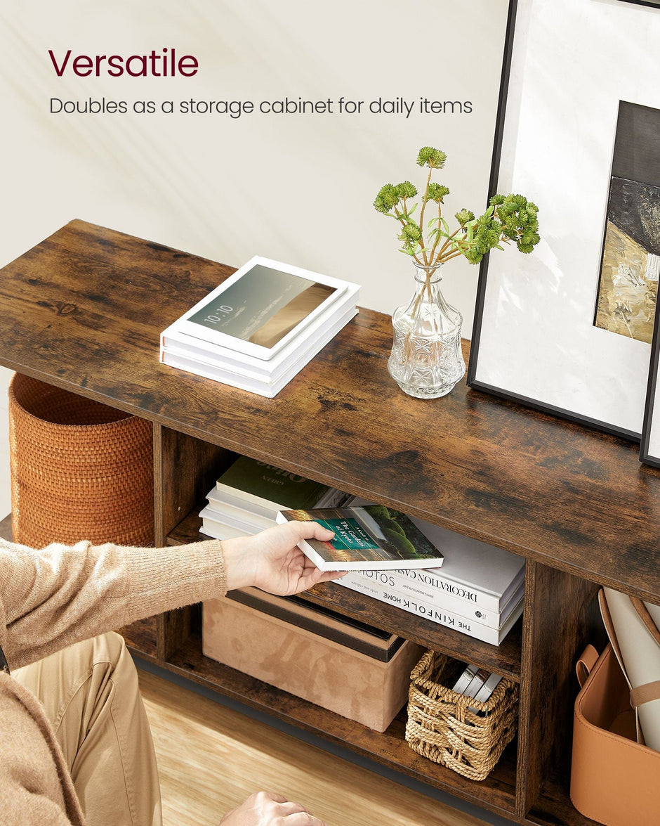 TV Stand – Engineered Wood – Rustic Brown and Ink Black – Open Shelves for TVs up to 65 Inches