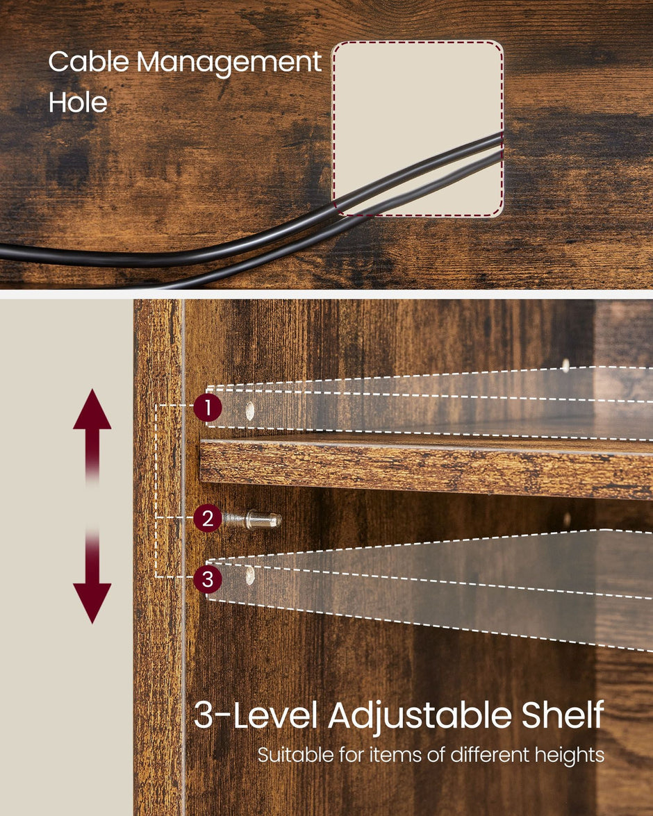 TV Stand – Engineered Wood – Rustic Brown and Ink Black – Open Shelves for TVs up to 65 Inches