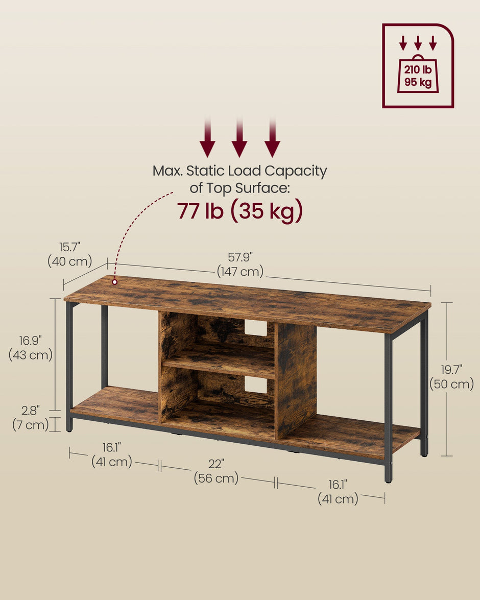 TV Stand – Engineered Wood – Rustic Brown and Ink Black – Open Shelves for TVs up to 65 Inches