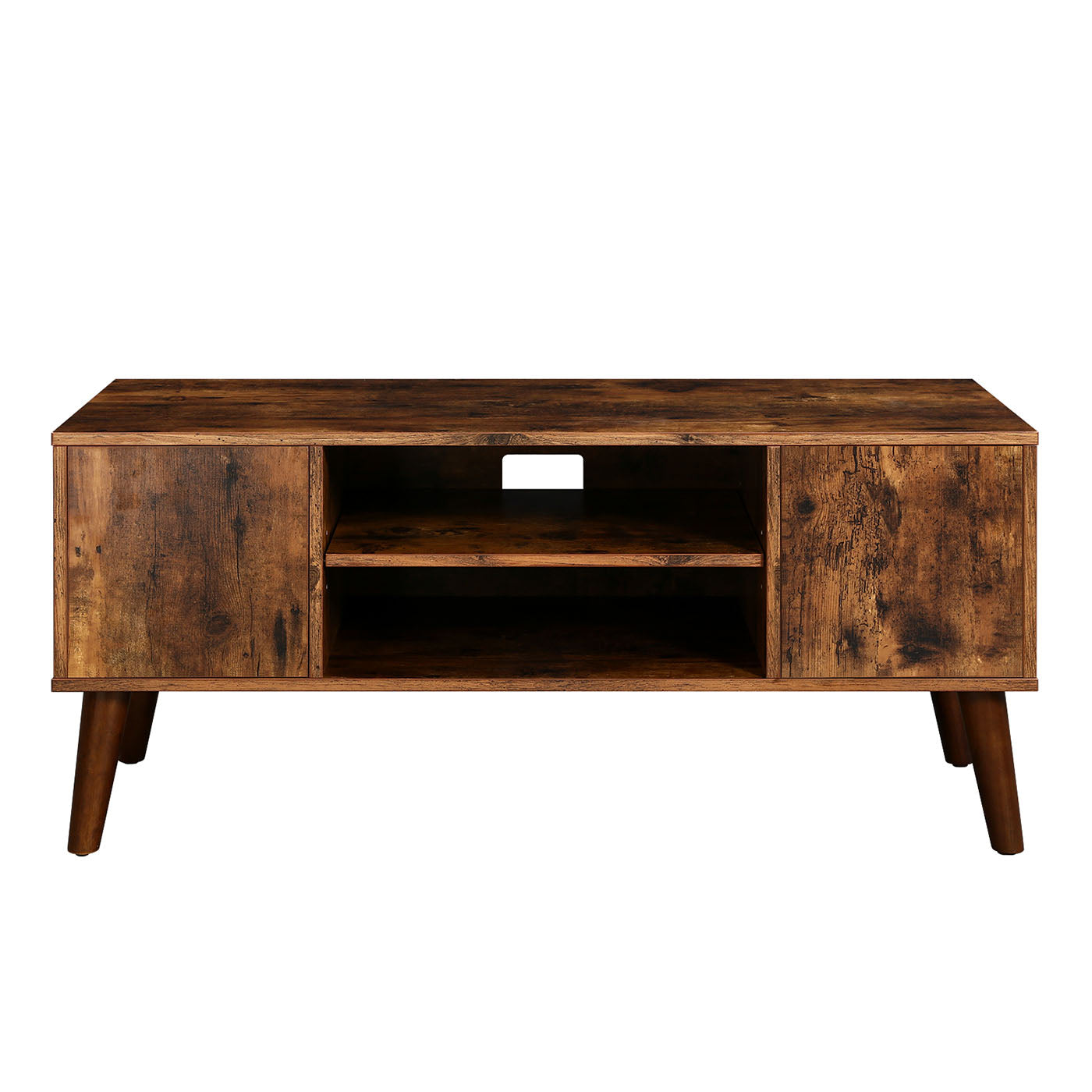 Retro TV Stand – Wood – Dark Brown – Mid-Century Modern Design for Flat Screen TVs and Consoles