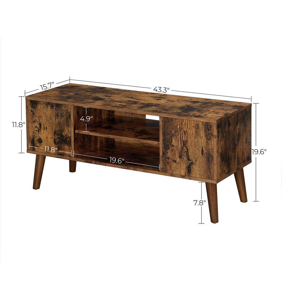 Retro TV Stand – Wood – Dark Brown – Mid-Century Modern Design for Flat Screen TVs and Consoles
