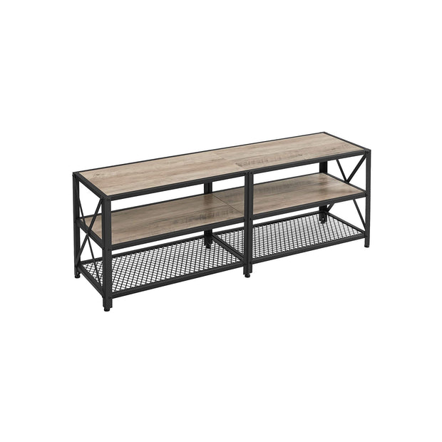 TV Stand Unit – Steel – Rustic Brown and Black – 3-Tier Design for 60-Inch TVs