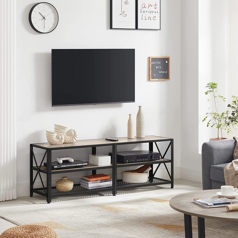 TV Stand Unit – Steel – Rustic Brown and Black – 3-Tier Design for 60-Inch TVs