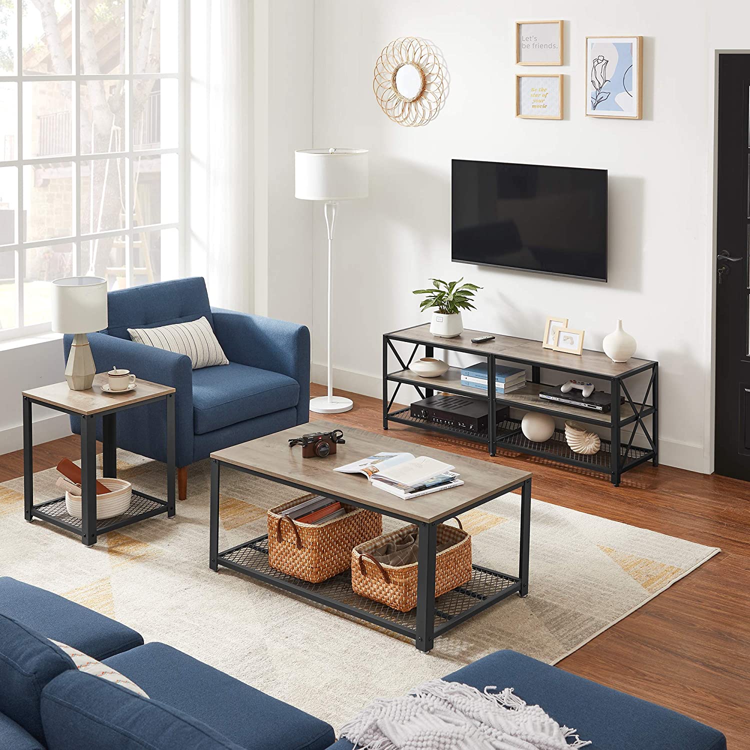 TV Stand Unit – Steel – Rustic Brown and Black – 3-Tier Design for 60-Inch TVs