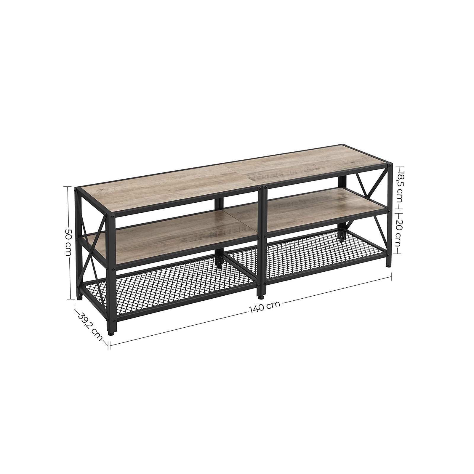 TV Stand Unit – Steel – Rustic Brown and Black – 3-Tier Design for 60-Inch TVs