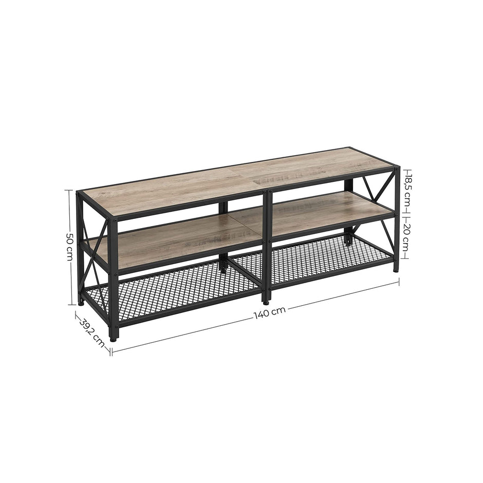 TV Stand Unit – Steel – Rustic Brown and Black – 3-Tier Design for 60-Inch TVs