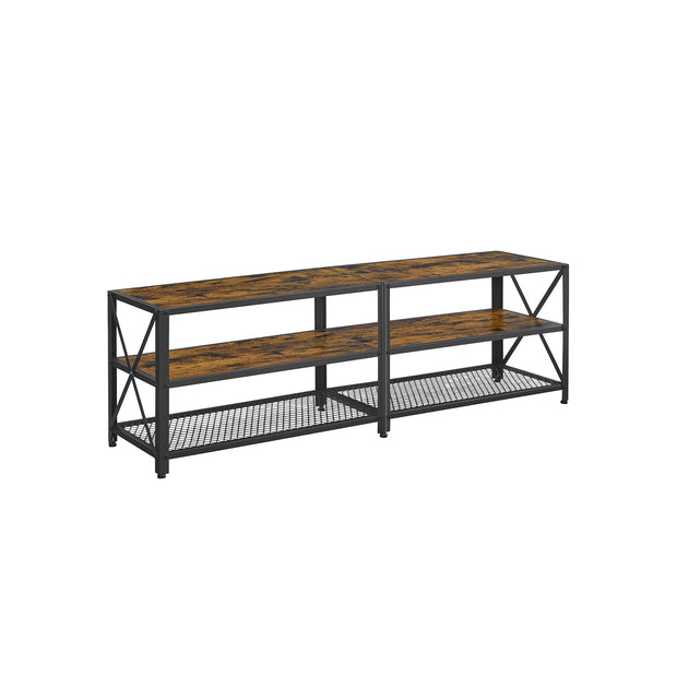TV Stand – Steel Frame – Rustic Brown and Black – For TVs up to 70 Inches with Shelves