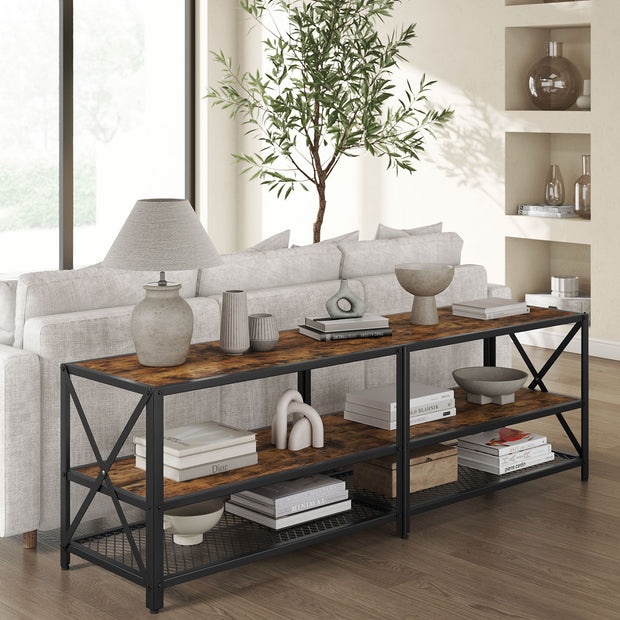 TV Stand – Steel Frame – Rustic Brown and Black – For TVs up to 70 Inches with Shelves