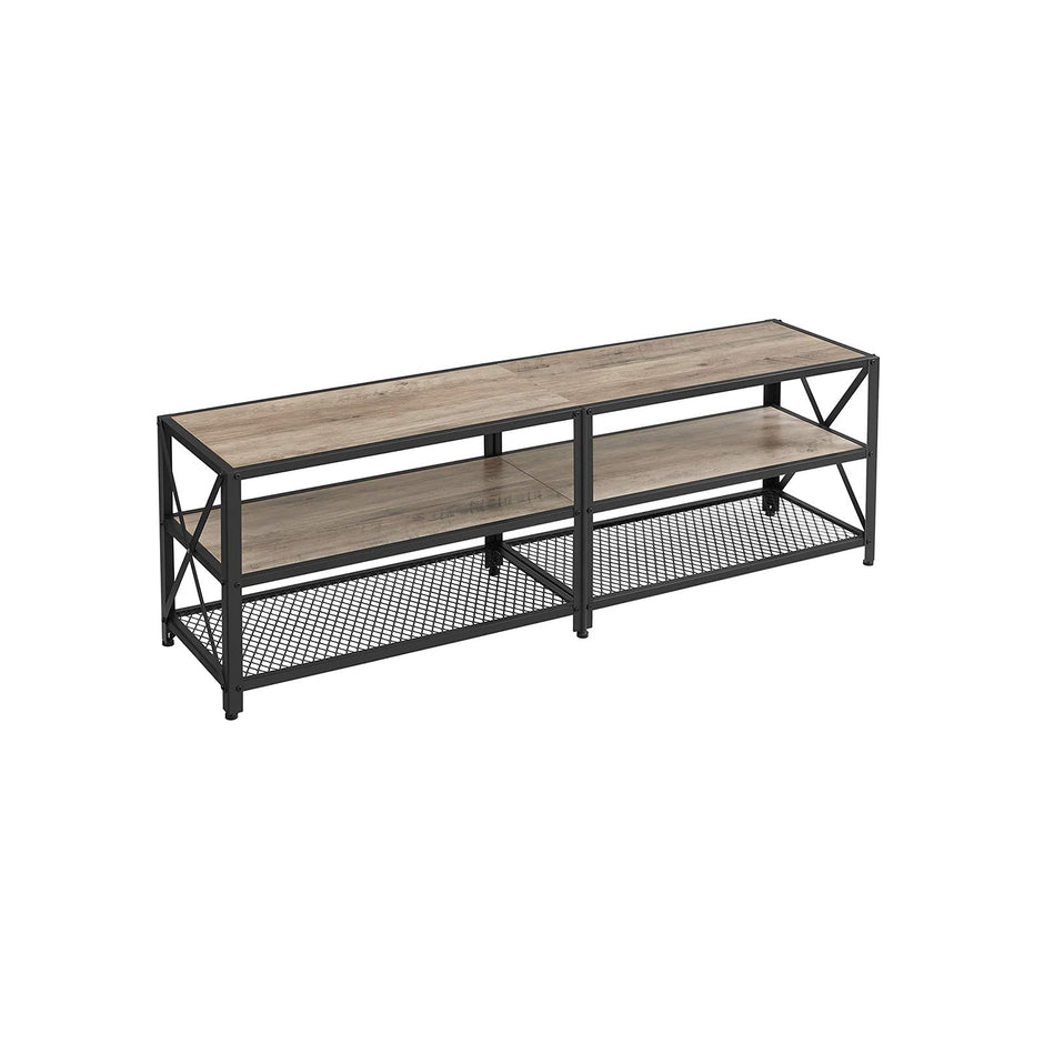 TV Stand – Steel Frame – Rustic Brown and Black – For TVs up to 70 Inches with Shelves