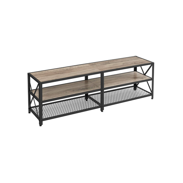 TV Stand – Steel Frame – Rustic Brown and Black – For TVs up to 70 Inches with Shelves