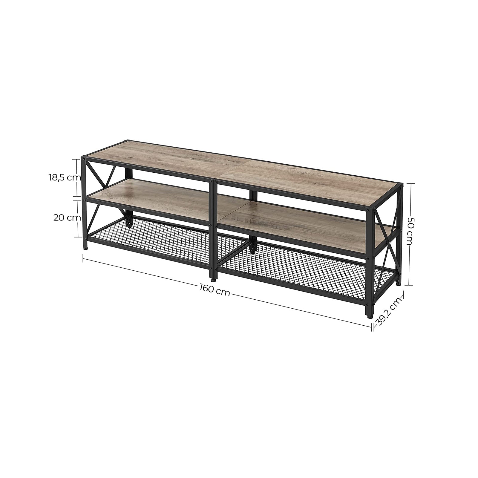 TV Stand – Steel Frame – Rustic Brown and Black – For TVs up to 70 Inches with Shelves