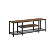 TV Stand – Wood and Metal – Rustic Brown and Black – Multi-Tier Design with Open Storage Shelves
