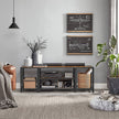 TV Stand – Wood and Metal – Rustic Brown and Black – Multi-Tier Design with Open Storage Shelves
