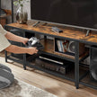 TV Stand – Wood and Metal – Rustic Brown and Black – Multi-Tier Design with Open Storage Shelves