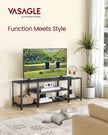 TV Stand – Wood – Charcoal Grey and Ink Black – 3-Tier Design with Open Storage Shelves for TVs up to 65 Inches