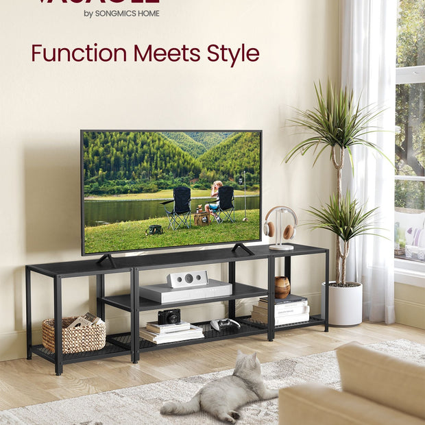 3-Tier TV Cabinet – Wood – Industrial Style – Open Shelves for TVs up to 75 Inches