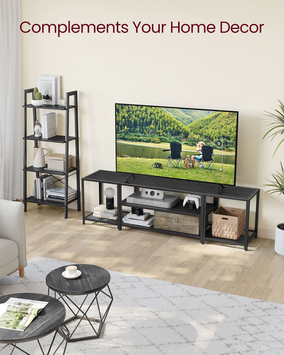 3-Tier TV Cabinet – Wood – Industrial Style – Open Shelves for TVs up to 75 Inches
