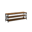 Large TV Console – Engineered Wood and Steel – Rustic Brown and Black – Farmhouse Industrial Design with Open Storage Shelves