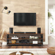 Large TV Console – Engineered Wood and Steel – Rustic Brown and Black – Farmhouse Industrial Design with Open Storage Shelves