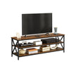 Large TV Console – Engineered Wood and Steel – Rustic Brown and Black – Farmhouse Industrial Design with Open Storage Shelves