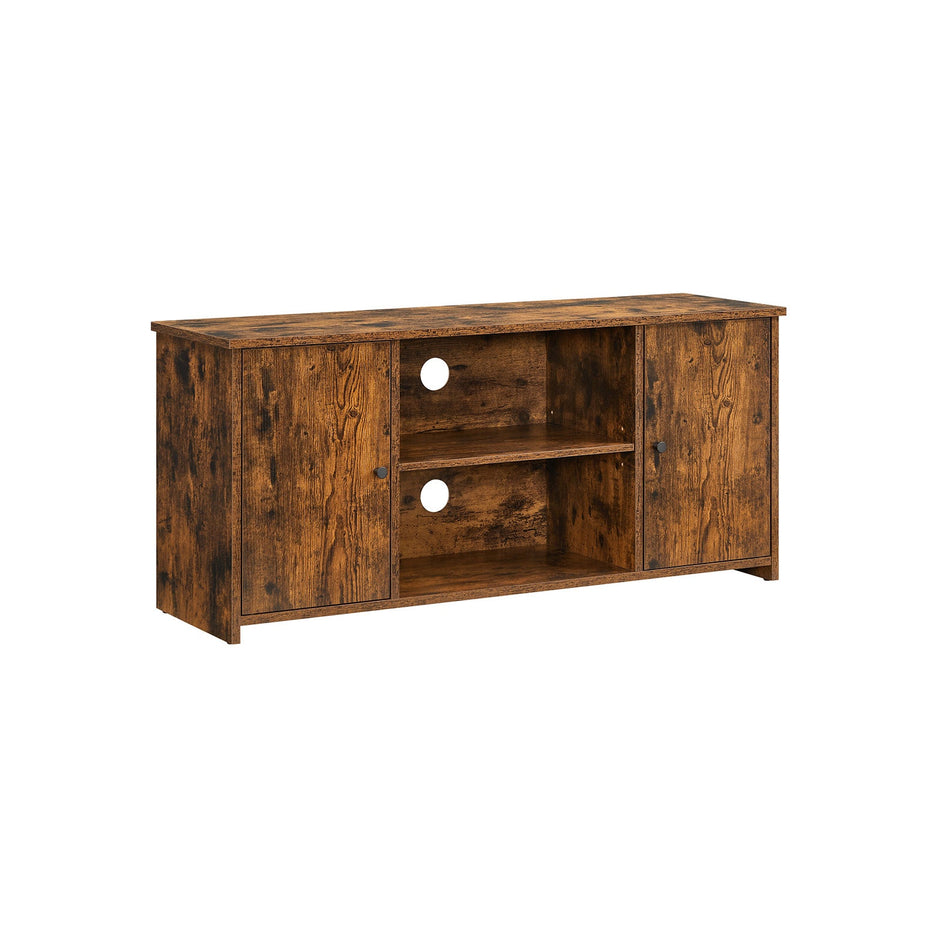 TV Stand – Wood – Rustic Brown – Open Storage with Adjustable Shelves and Cable Management