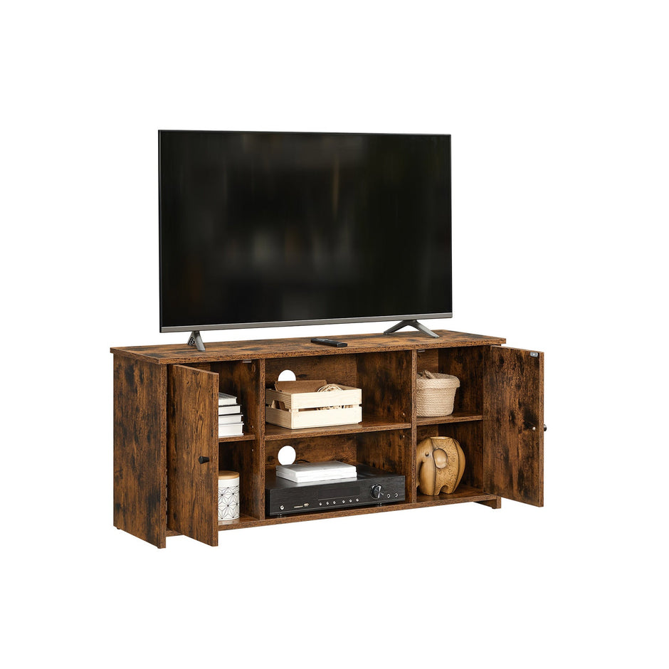 TV Stand – Wood – Rustic Brown – Open Storage with Adjustable Shelves and Cable Management