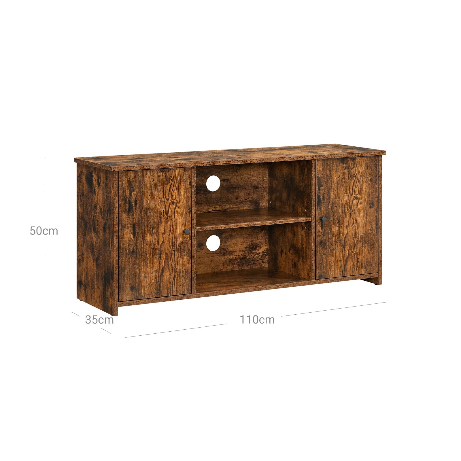 TV Stand – Wood – Rustic Brown – Open Storage with Adjustable Shelves and Cable Management