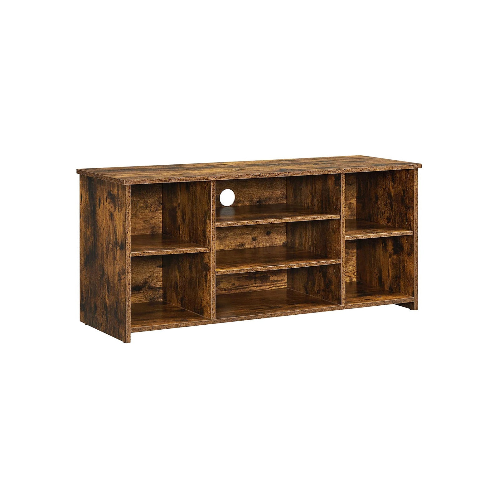 TV Stand – Engineered Wood – Rustic Brown – Adjustable Shelves with 7 Open Compartments