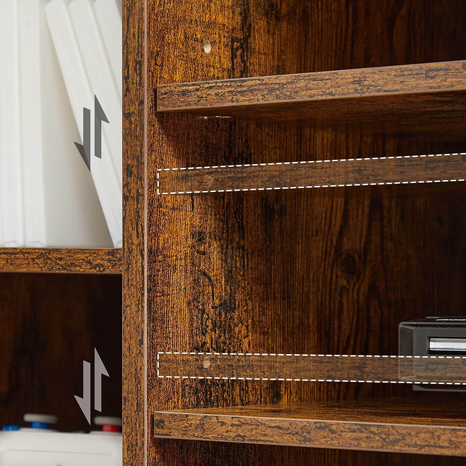TV Stand – Engineered Wood – Rustic Brown – Adjustable Shelves with 7 Open Compartments