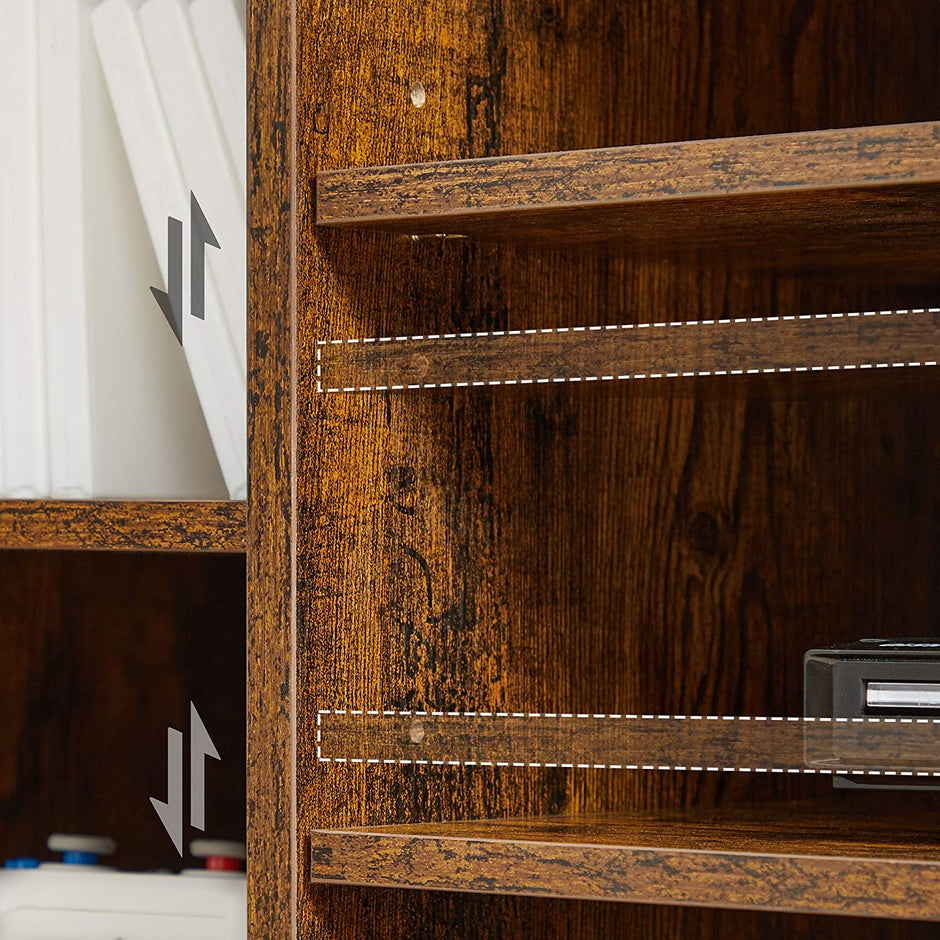 TV Stand – Engineered Wood – Rustic Brown – Adjustable Shelves with 7 Open Compartments
