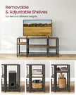 TV Stand – Wood – Rustic Brown and Ink Black – Industrial Design with Open Storage Shelves