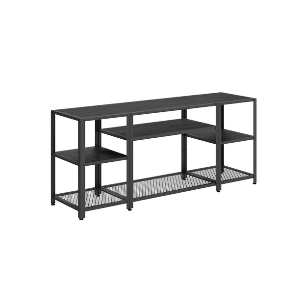 TV Stand – Engineered Wood – Charcoal Grey and Ink Black – Industrial Design with Open Storage Shelves